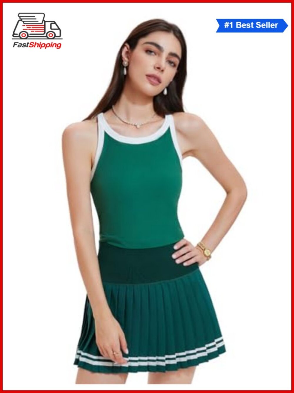✨ IUK Tennis Skirt Set 2 Piece Racerback Tank Top Golf Pickleball Athletic